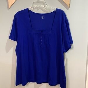 Kim Rogers Square neck buttoned royal blue T-shirt